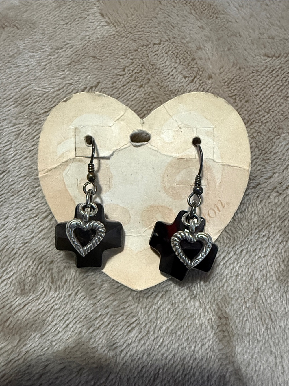 Brighton Black Cross Earrings with Silver Heart Charms